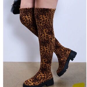 Azalea Wang Animal Print Over-the-Knee Boots designed for wide calves size 9